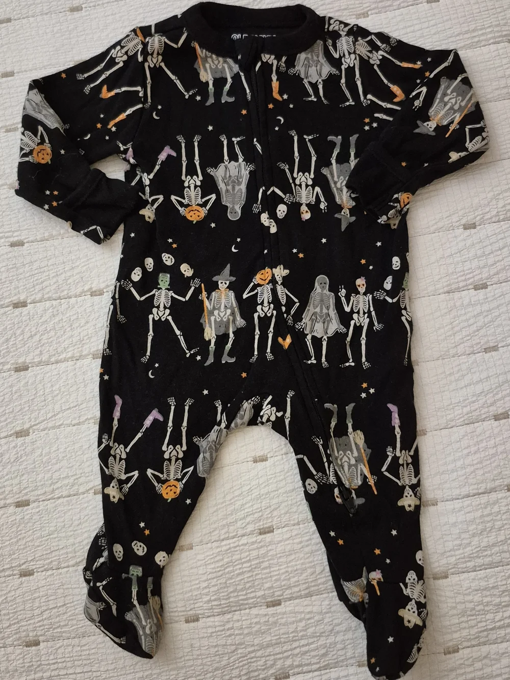 2 For 1 Skeleton Print Baby One-Piece with Cream & Orange
